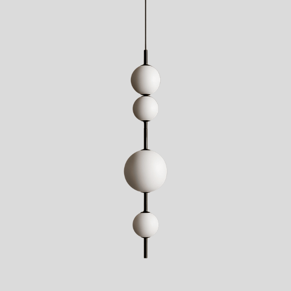 Stratos Sphere Pendant Light – Modern White Glass Ball Chandelier Black Metal Dining Room Kitchen Island
