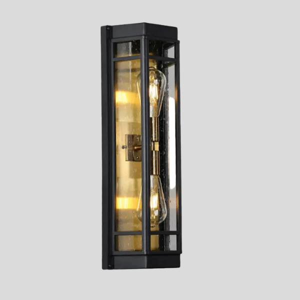 Cagaris Frame Wall Sconce – Outdoor Black Metal Glass Cage Decorative Lighting Patio Entryway