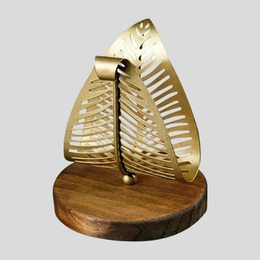 Palmera Leaf Tissue Holder – Brass Metal Decorative Napkin Stand Wood Base Bathroom Kitchen Decor