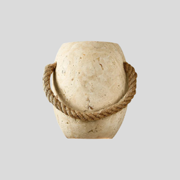 Terrakos Decorative Lantern – Textured Stone Finish Coastal Rope Handle LED Accent Lighting Tabletop