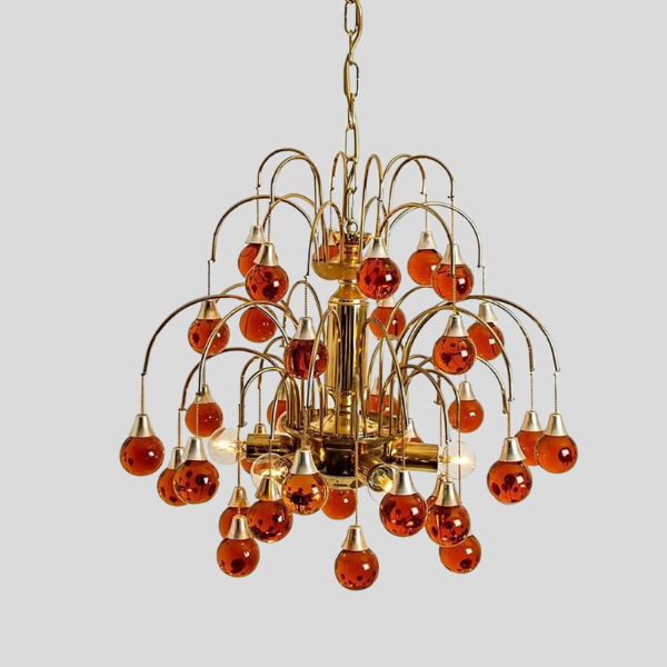 Cascata Amber Chandelier – Glass Pendant Light Dining Room Living Room Decorative Lighting Fixture
