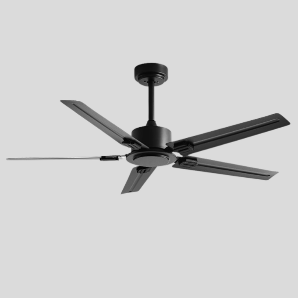Xylon Industrial Ceiling Fan – Black Metal Five Blade Modern Quiet Downrod Living Room Bedroom