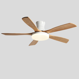 Venara Flush Mount Ceiling Fan – LED Light Low Profile Wood Blade Modern Bedroom Living Room