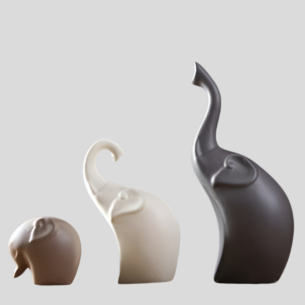 Zephara Elephant Sculpture Set – Modern Ceramic Home Decor Figurines Living Room Bedroom Shelves