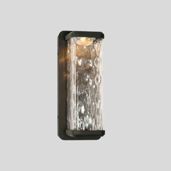 Cascada Cylinder Wall Sconce – Outdoor Modern Black Metal Waterproof Textured Glass Light Fixture