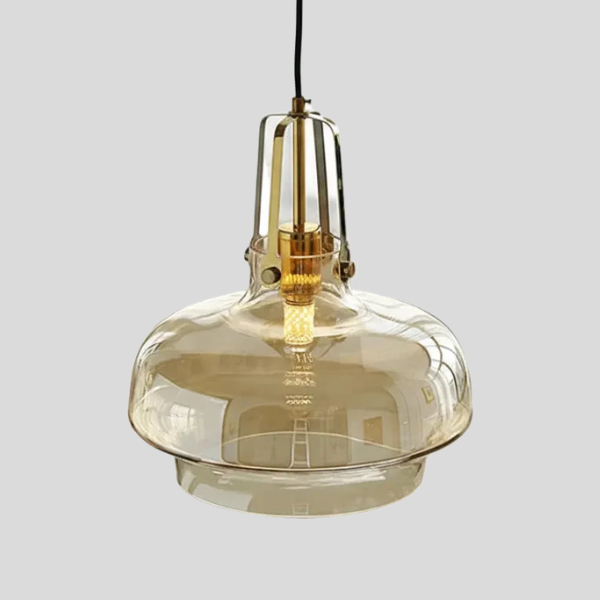 Seri Stepped Bowl Pendant Light – Glass Dome Ceiling Light Brass Cage Kitchen Island Dining Room