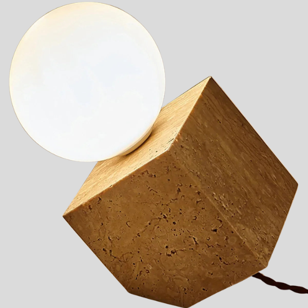 Cubara Stone Table Lamp – Modern Cube Geometric Decorative Lighting Living Room Bedroom Glass Globe