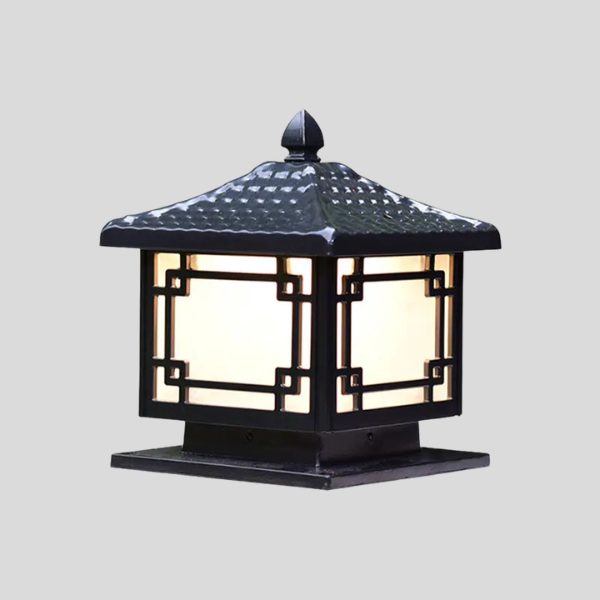 Kyoten Pagoda Pillar Light – Outdoor Post Cap Lantern Decorative Black Metal Asian Garden Gate Column