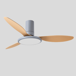 Quova Drift Ceiling Fan – Low Profile Flush Mount LED Light Gray Wood Blades Modern Bedroom Living Room
