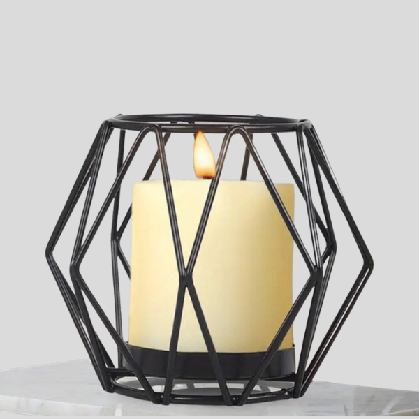 Hexlyn Geometric Candle Holder – Black Metal Wire Frame Decorative Lantern Table Centerpiece Living Room Bedroom