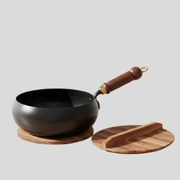 Kaldor Cast Iron Skillet – Nonstick Black Cooking Pan Wooden Handle Lid Kitchen Cookware