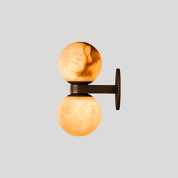 Solmare Globe Wall Sconce – Decorative Lighting Double Sphere Amber Glass Brass Hallway Bedroom Modern