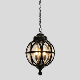 Garvion Sphere Pendant Light – Outdoor Black Metal Cage Globe Chandelier Porch Entryway Decorative Lighting