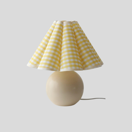 Sasha Pleat Table Lamp – Yellow Gingham Fabric Shade Ceramic Base Bedroom Nightstand Decorative Lighting