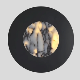 Orbyx Marble Wall Sconce – Modern Round Black Metal Decorative Lighting Bedroom Living Room