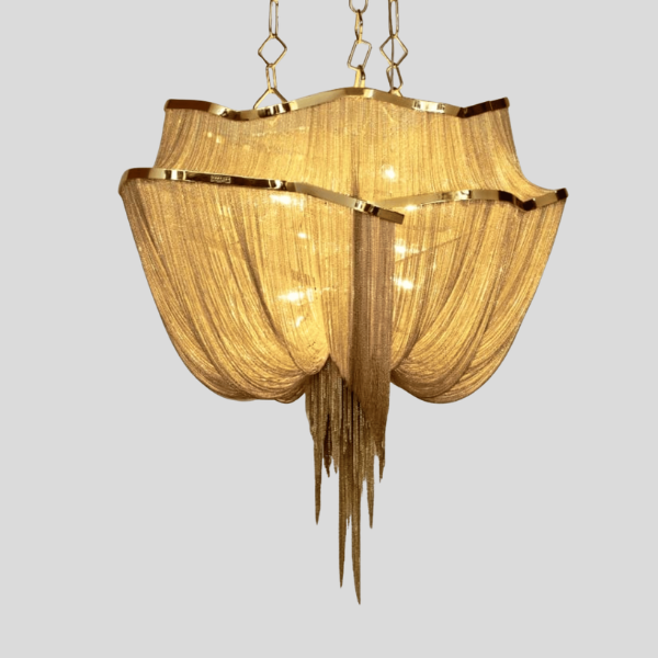 Cascara Tiered Chandelier – Gold Chain Draped Statement Pendant Light Dining Room Living Room Luxury
