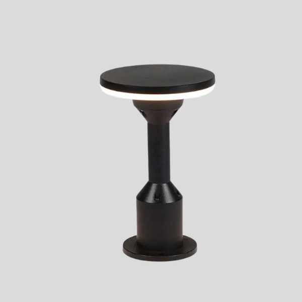 Obsido Column Accent Table – Black Metal Round Top Side Table Living Room Bedroom Decorative Lighting