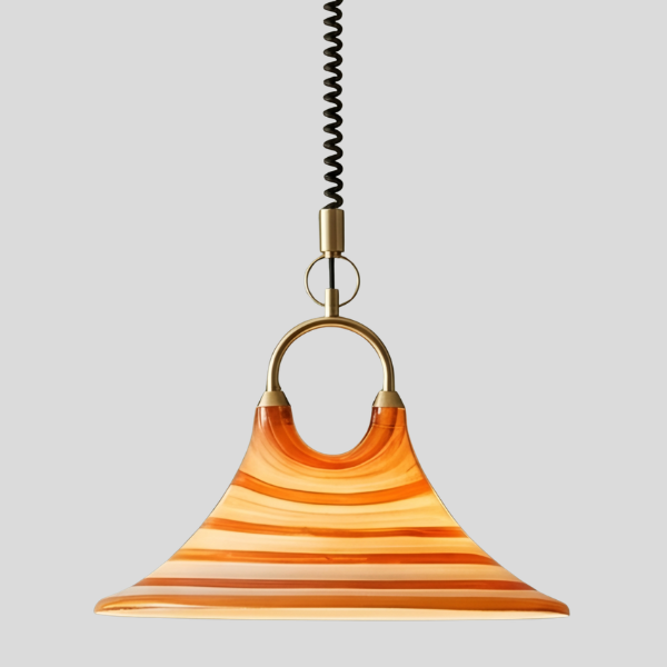 Solstice Pendant Light – Modern Striped Orange Brass Hanging Ceiling Kitchen Island Dining Room