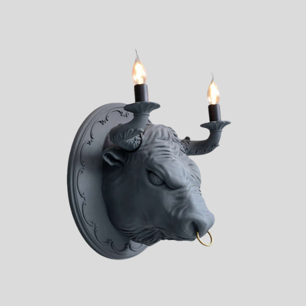 Torvion Bull Wall Sconce – Decorative Candle Holder Lighting Fixture Living Room Bedroom Black Resin