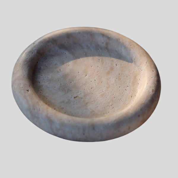 Circulus Stone Tray – Round Travertine Decorative Catchall Dish Minimalist Marble Entryway Jewelry Holder