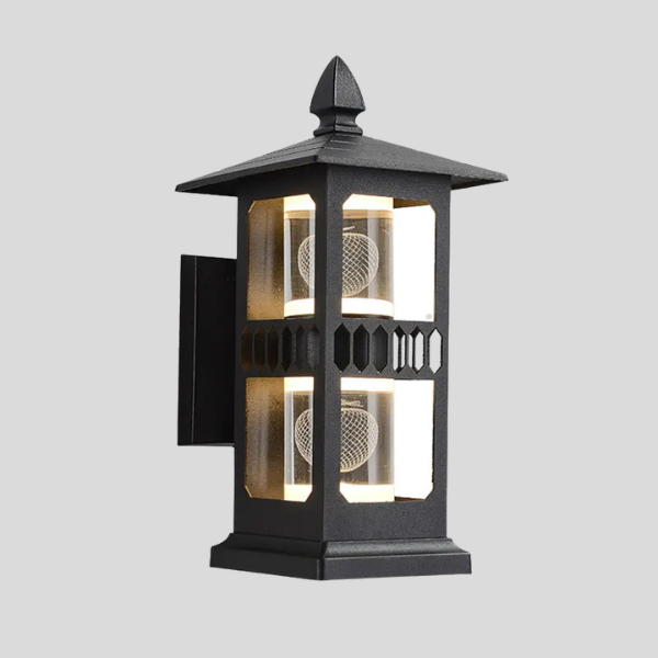 Hexton Pagoda Wall Sconce – Outdoor Wall Mounted Decorative Lantern Black Weatherproof Lighting Fixture