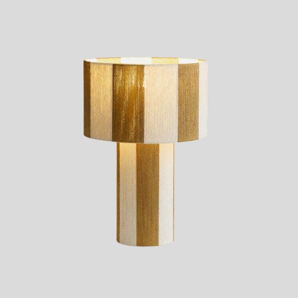 Stratum Table Lamp – Modern Decorative Table Living Room Lamps Gold Cream Striped Cylindrical Bedroom