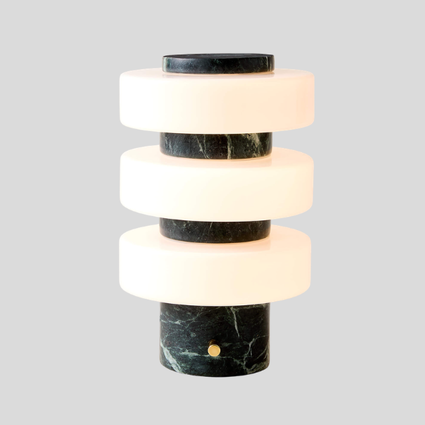 Stratum Verde Table Lamp – Marble Green White Stacked Modern Decorative Lighting Bedroom Living Room