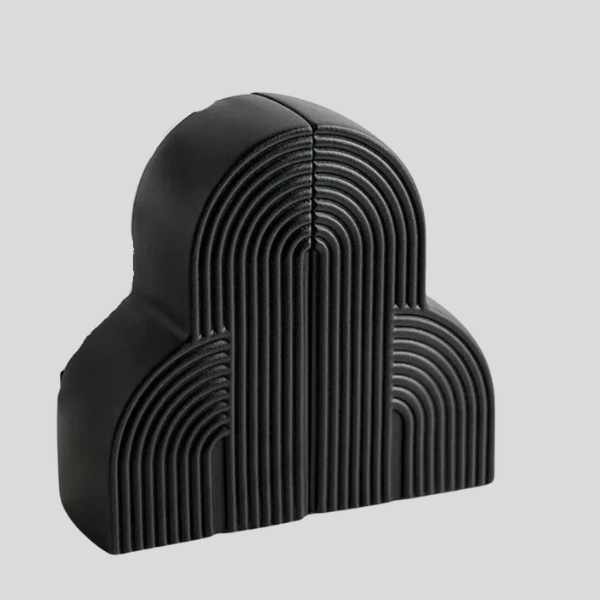 Stratum Cloud Bookend Set – Modern Decorative Black Ceramic Desktop Organizer Home Office Decor