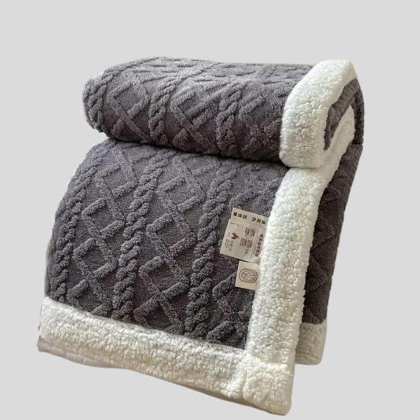 Cordell Sherpa Throw Blanket – Reversible Fleece Cable Knit Cozy Bedroom Living Room Decorative
