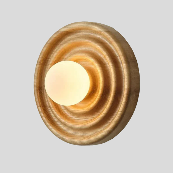Stratum Ripple Wall Sconce – LED Warm Wood Carved Decorative Lighting Bedroom Living Room