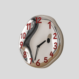 Fluxen Wave Wall Clock – Modern Decorative Chrome Ceramic Red Numerals Living Room Bedroom Kitchen