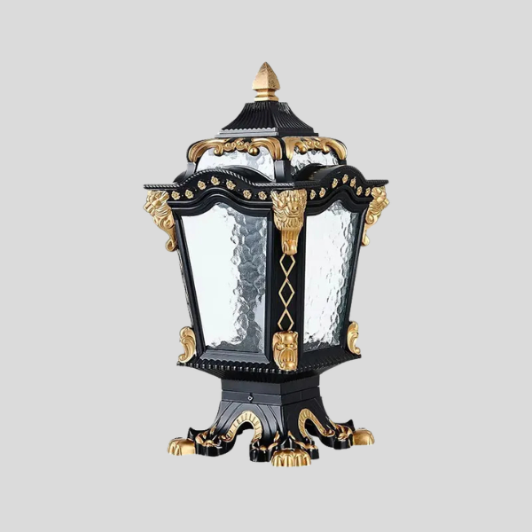 Valcourt Pillar Lantern – Outdoor Decorative Table Lamp Black Gold Victorian Style Lighting Fixture