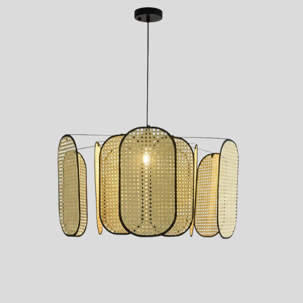 Ravello Pendant Light – Rattan Woven Black Metal Frame Dining Room Ceiling Decorative Lighting
