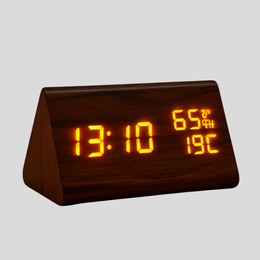 Creston Digital Alarm Clock – LED Wood Grain Temperature Display Bedroom Nightstand Modern Desk Clock