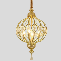 Calantha Crystal Pendant Light – Gold Brass Cage Dining Room Chandelier Decorative Lighting Kitchen Island