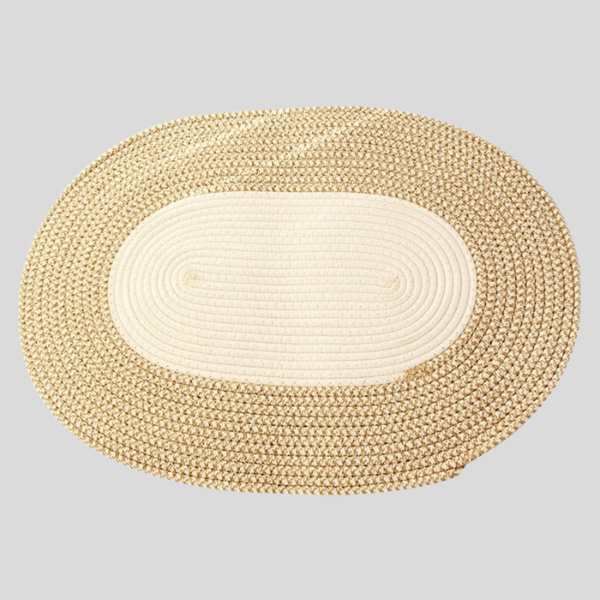 Coriso Oval Braided Rug – Natural Jute Cotton Woven Living Room Bedroom Floor Mat