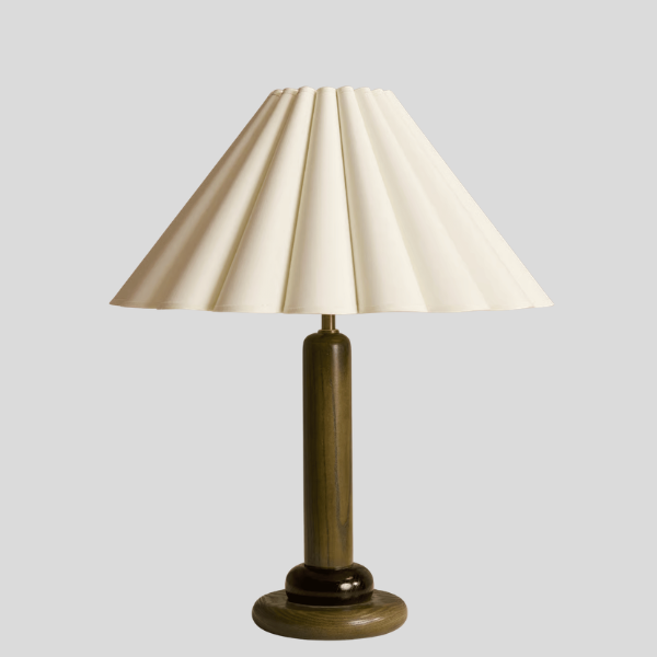 Avelis Pleated Table Lamp – Modern White Shade Walnut Base Decorative Lighting Living Room Bedroom