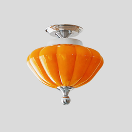 Valora Shell Ceiling Light – Semi Flush Mount Orange Glass Decorative Lighting Chrome Fixture