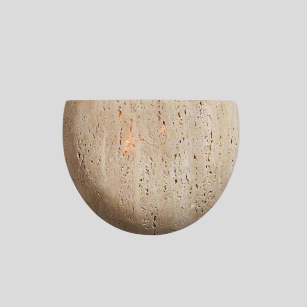 Tivara Bowl Wall Sconce – Travertine Stone Minimalist Modern Decorative Lighting Living Room Bedroom