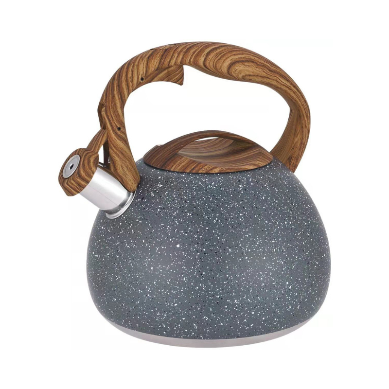 Honeycomb Tea Kettle – Stainless Steel Stovetop Whistling Teapot Wood Handle White Modern Kitchen