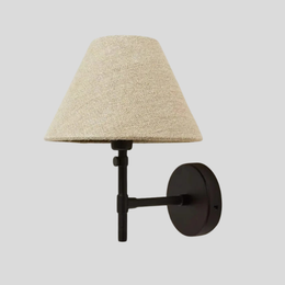 Tesslen Swing Arm Wall Sconce – Black Metal Adjustable Wall Lamp Beige Fabric Shade Living Room Bedroom