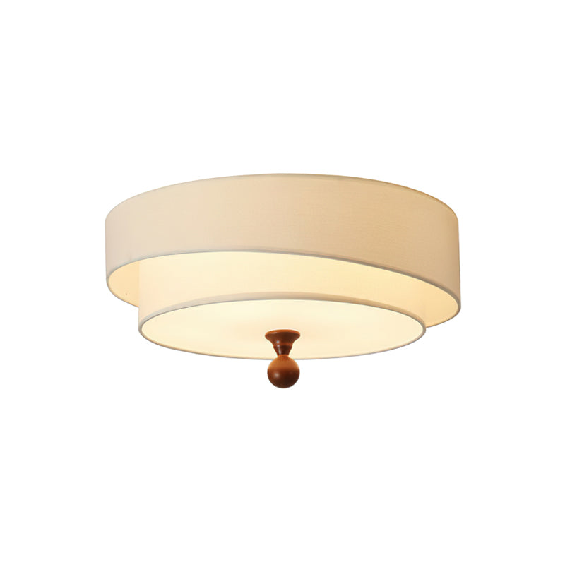 Olvera Drum Flush Mount – Green Fabric Ceiling Light Wood Accent Bedroom Living Room Decorative Lighting