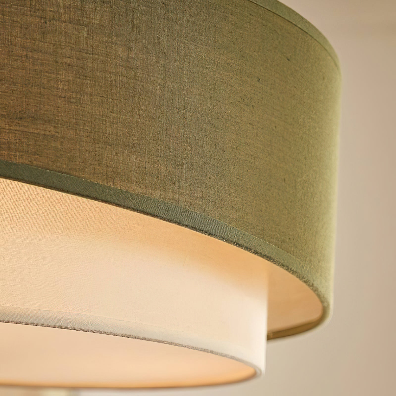 Olvera Drum Flush Mount – Green Fabric Ceiling Light Wood Accent Bedroom Living Room Decorative Lighting