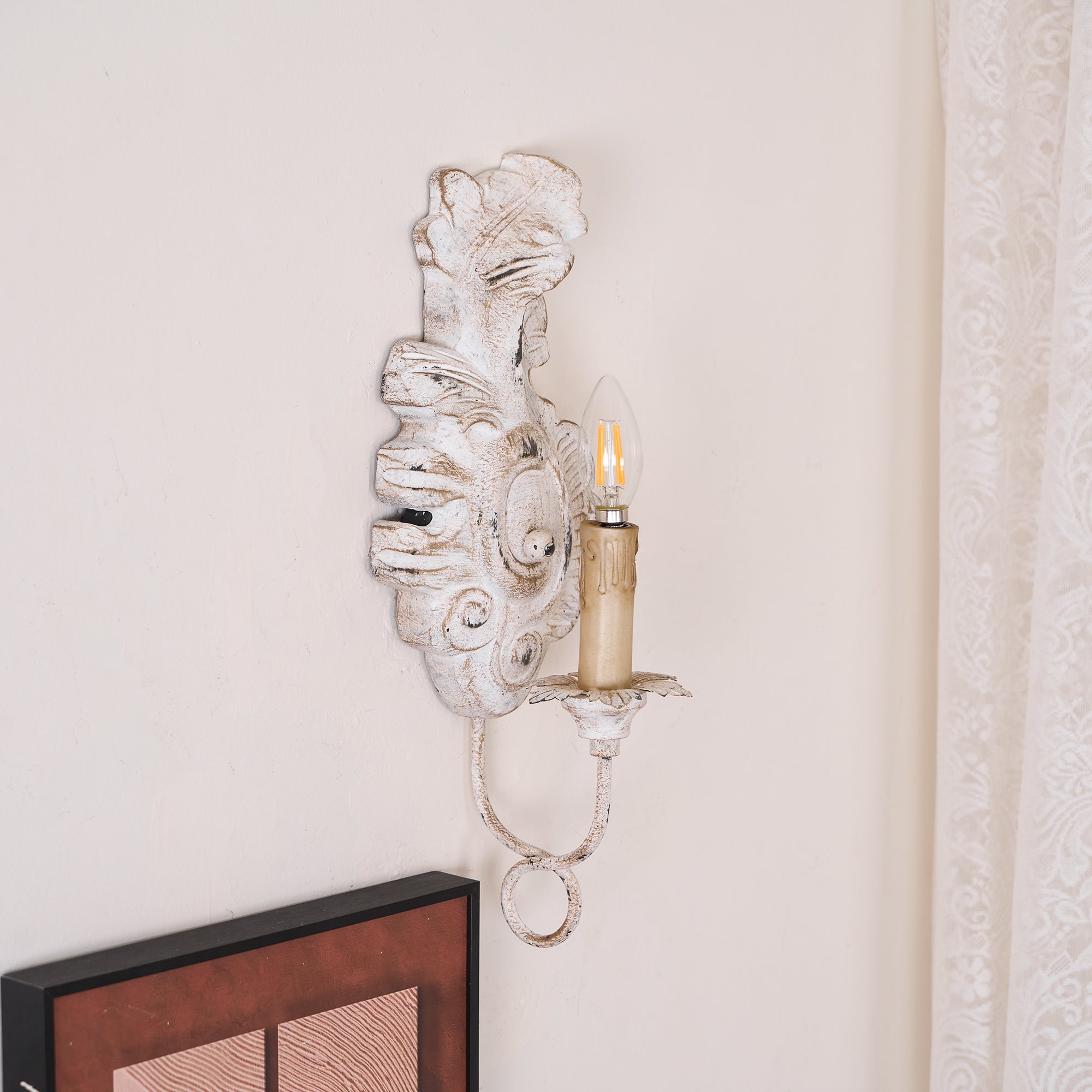 Meadow Dome Wall Lamp – LED Vintage Wood Wall Light Old White Antique Gold Finish