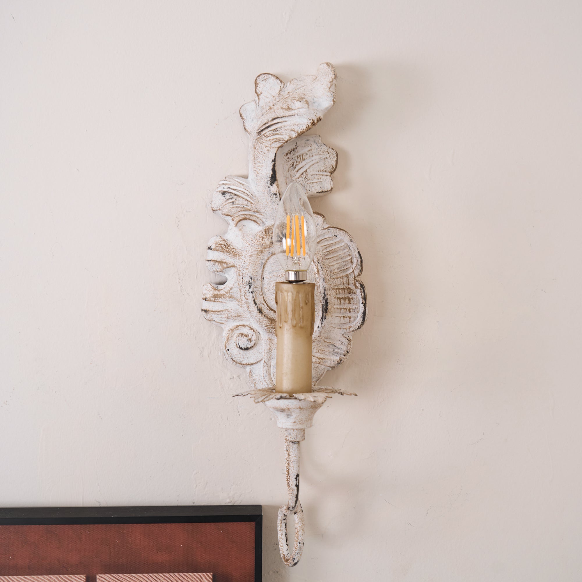 Meadow Dome Wall Lamp – LED Vintage Wood Wall Light Old White Antique Gold Finish