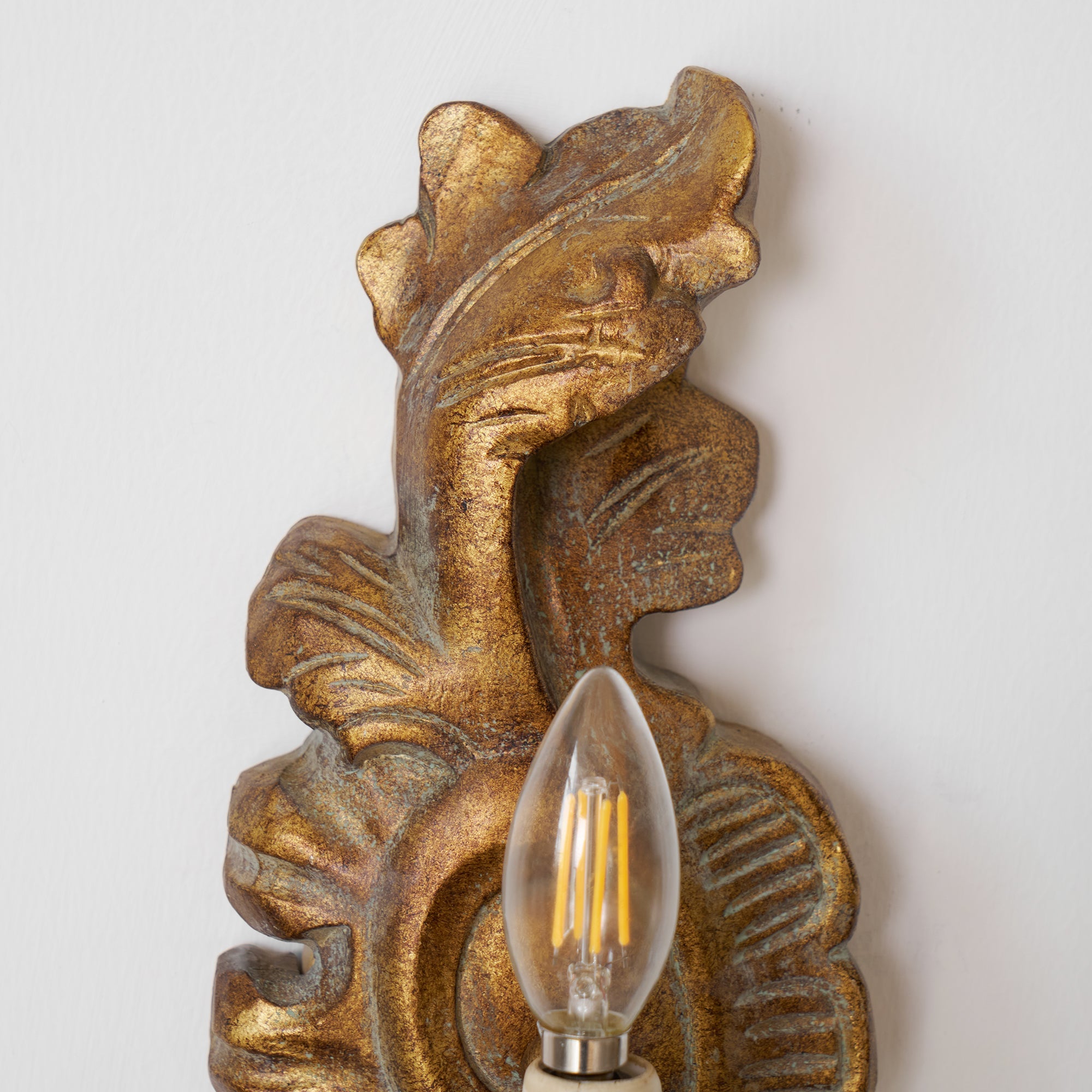Meadow Dome Wall Lamp – LED Vintage Wood Wall Light Old White Antique Gold Finish