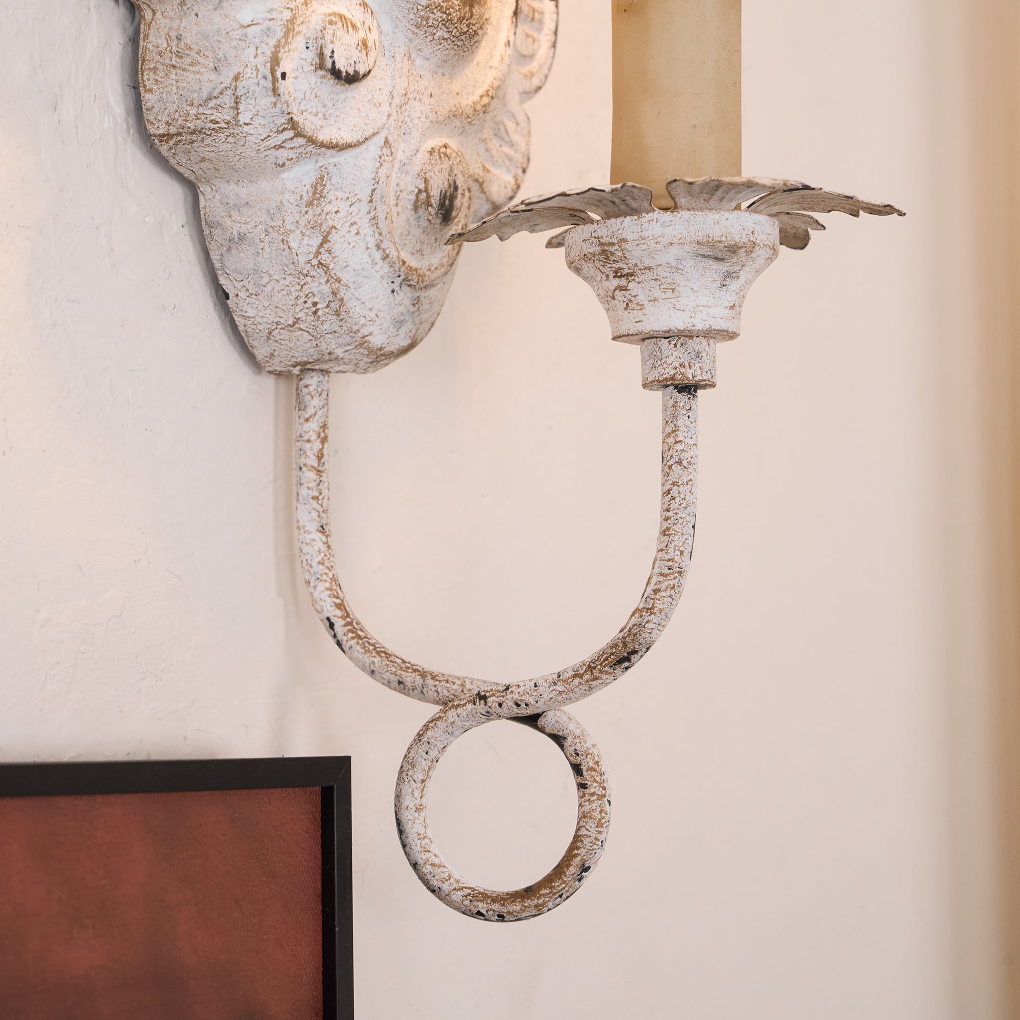 Meadow Dome Wall Lamp – LED Vintage Wood Wall Light Old White Antique Gold Finish