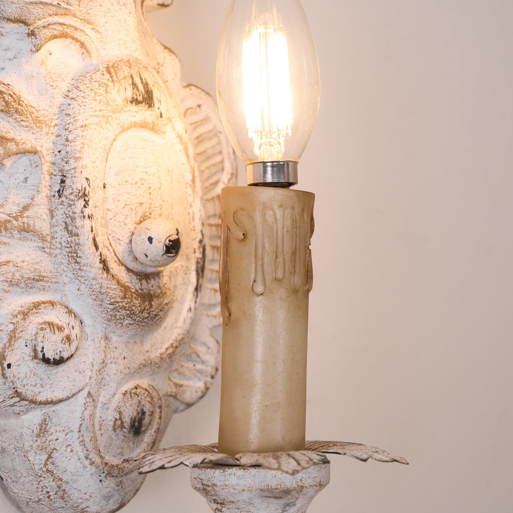 Meadow Dome Wall Lamp – LED Vintage Wood Wall Light Old White Antique Gold Finish