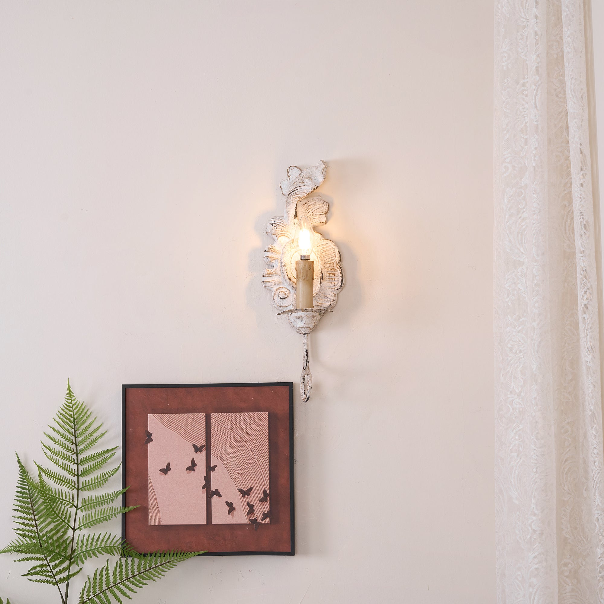 Meadow Dome Wall Lamp – LED Vintage Wood Wall Light Old White Antique Gold Finish