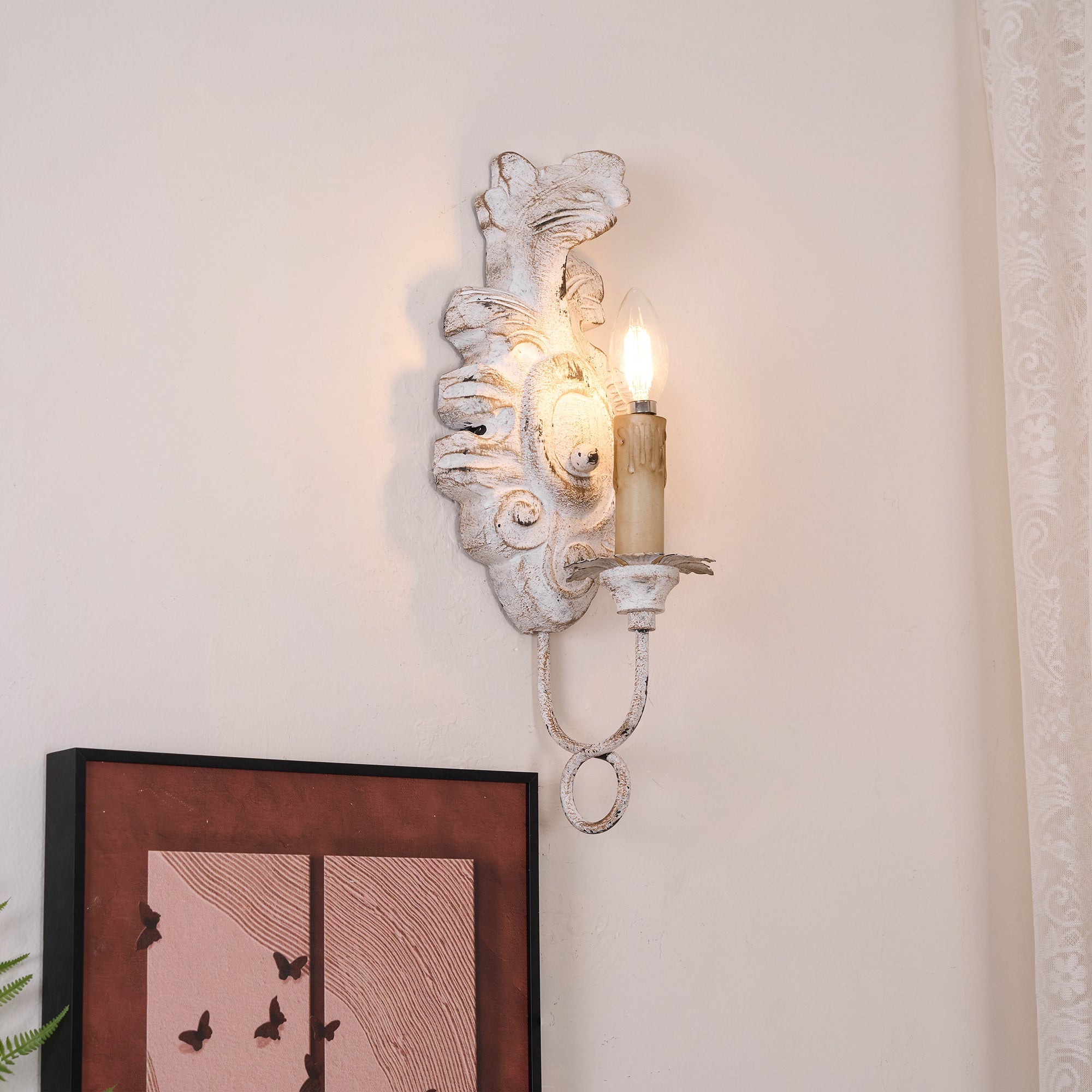 Meadow Dome Wall Lamp – LED Vintage Wood Wall Light Old White Antique Gold Finish